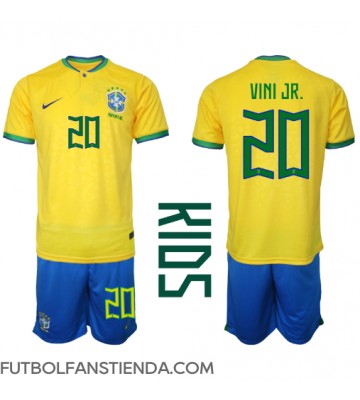 Brasil Vinicius Junior #20 Primera Equipación Niños Mundial 2022 Manga Corta (+ Pantalones cortos)